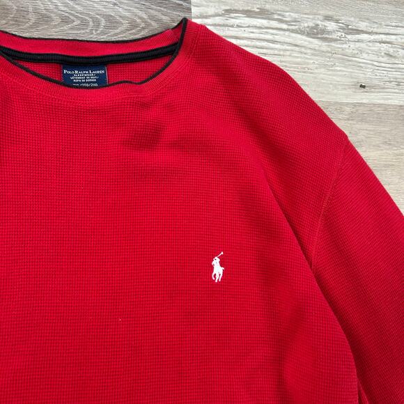 Polo Ralph Lauren Red Waffle Knit Thermal Long Sleeve Shirt 2XL Cotton - Picture 2 of 6
